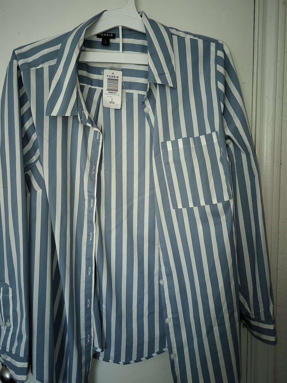 torrid Blue and White Vertical Stripe Button-Down Shirt